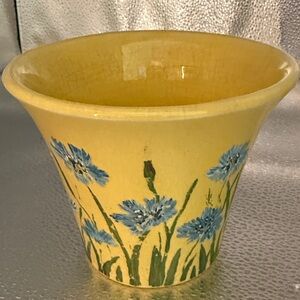 Vintage Hand Painted Yellow Floral Ceramic Vase/Planter